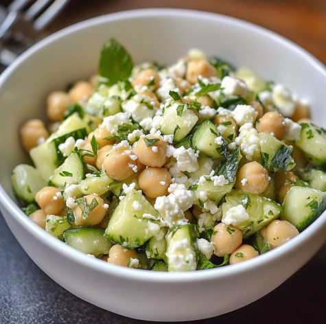 Salade de pois chiches, concombre et feta