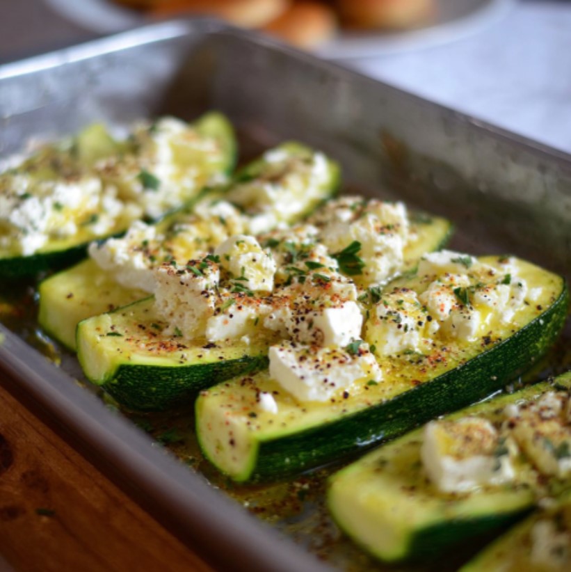Courgettes feta au four