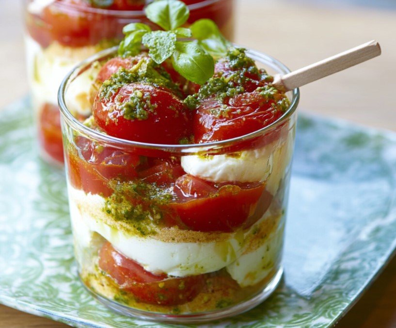 Tiramisu tomate-mozzarella et pesto